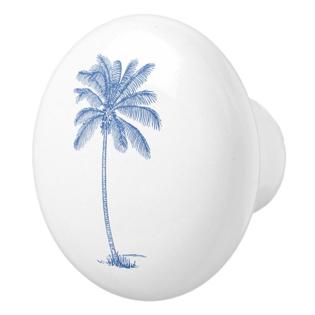 Blue and White Palm Palmetto Tree Ceramic Knob (Right)