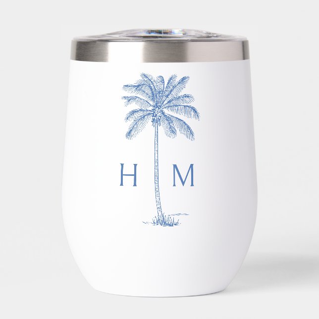 Blue and White Palm Palmetto Tree Monogram (Front)