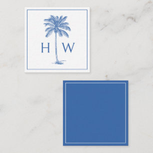 Blue and White Palm Palmetto Tree Monogram Card
