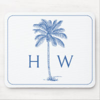 Blue and White Palm Palmetto Tree Monogram