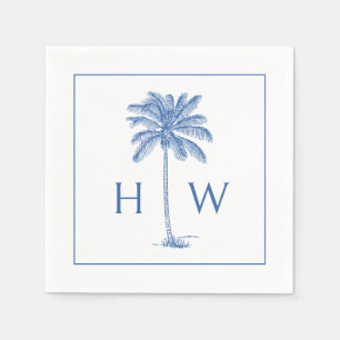 Blue and White Palm Palmetto Tree Monogram Napkin