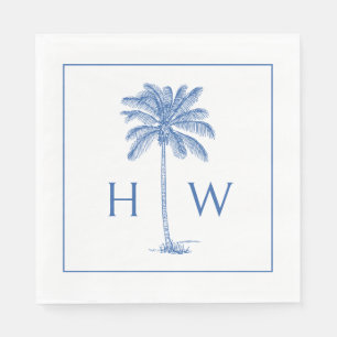 Blue and White Palm Palmetto Tree Monogram Napkin