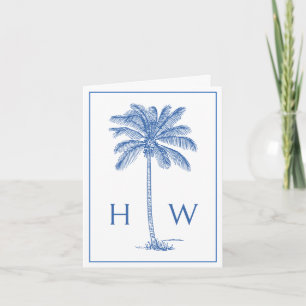 Blue and White Palm Palmetto Tree Monogram Note Card