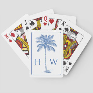 Blue and White Palm Palmetto Tree Monogram Playing Cards
