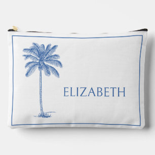 Blue and White Palm Palmetto Tree Personalised Accessory Pouch