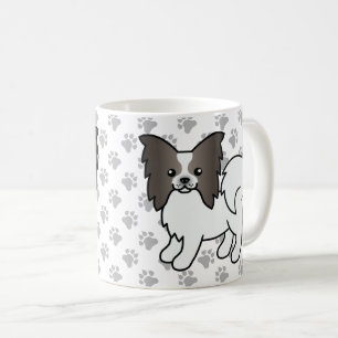 Blue And White Papillon Cute Cartoon Dog & Paws Coffee Mug