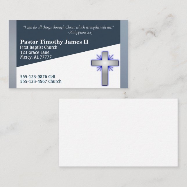 Blue and White Pastor or Deacon Cross Business Car Card (Front/Back)
