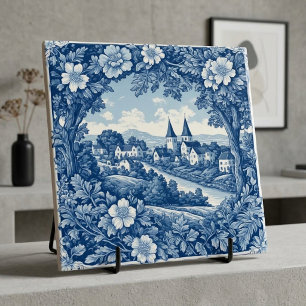 Blue and White Pastoral French Cottagecore Bucolic Ceramic Tile