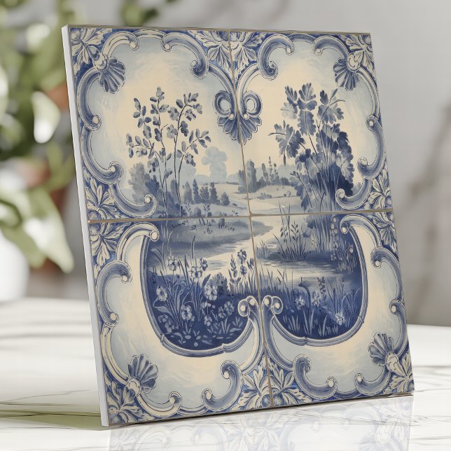 Blue and White Pastoral Landscape Ceramic Tile (Creator Uploaded)