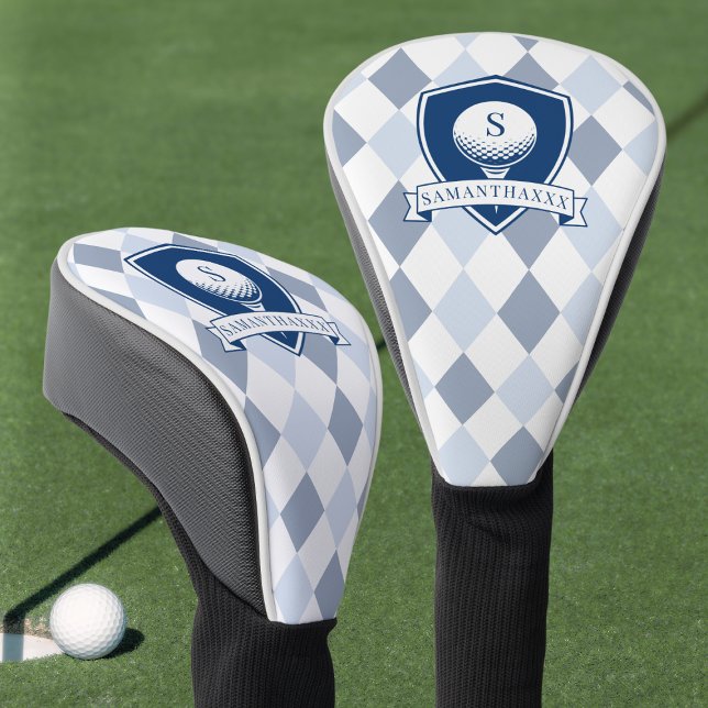 Blue and White Pattern Modern Initial Monogram Golf Head Cover (Blue and White Pattern Modern Initial Monogram Golf Head Cover)