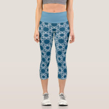 Blue and White Patterned Yoga Capris by Joya Eve