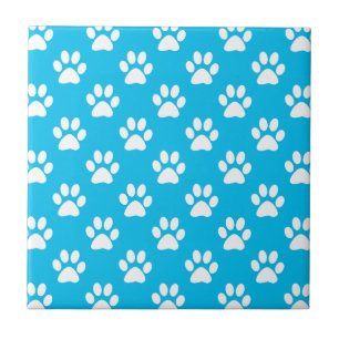 Blue and white paws pattern ceramic tile
