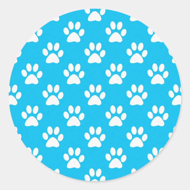 Blue and white paws pattern classic round sticker (Front)