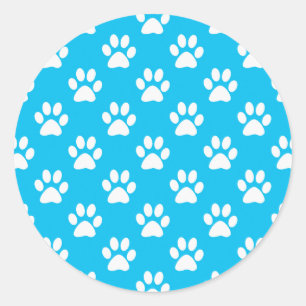 Blue and white paws pattern classic round sticker