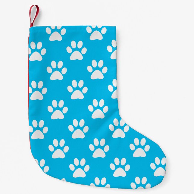 Blue and white paws pattern small christmas stocking (Front)