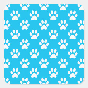 Blue and white paws pattern square sticker