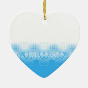 Blue And White Paws With Newsprint Background Ceramic Ornament