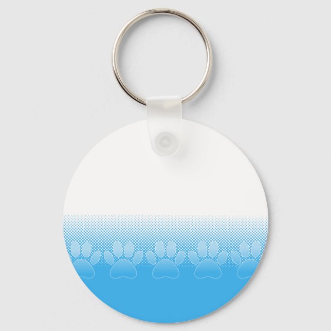 Blue And White Paws With Newsprint Background Key Ring (Front)