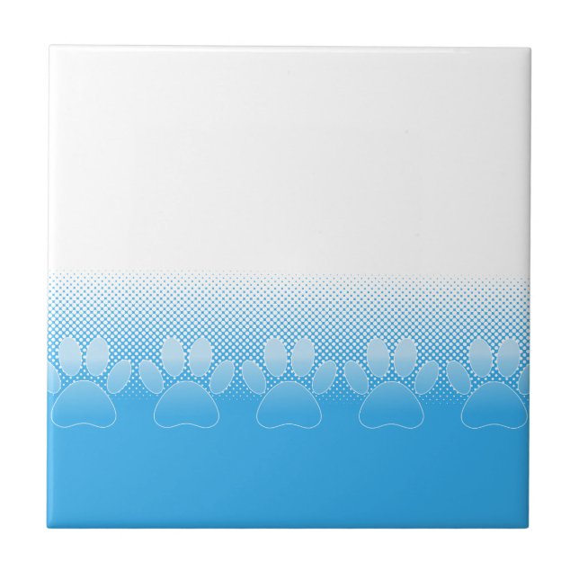 Blue And White Paws With Newsprint Background Tile (Front)