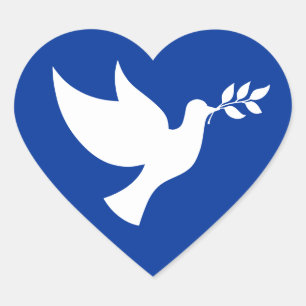 Blue and White Peace Dove Heart Sticker