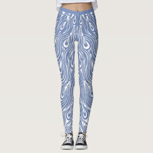 Blue and White Peacock Design Leggings