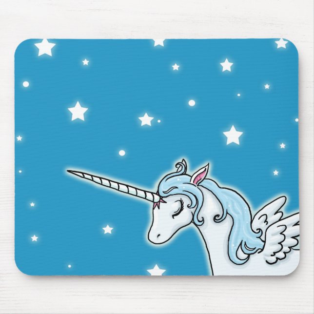 Blue and white Pegasus Unicorn Mouse Pad (Front)
