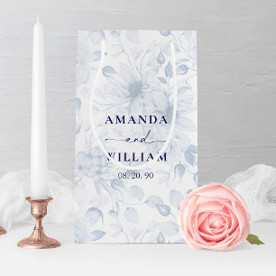 Blue and White Peonies and Blossoms Watercolor Small Gift Bag