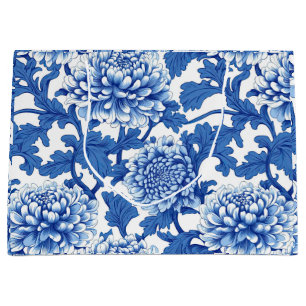 Blue and White Peony Chinoiserie Floral Large Gift Bag