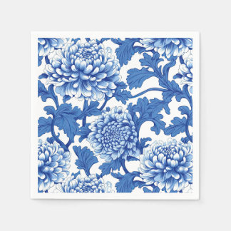 Blue and White Peony Chinoiserie Floral Napkin
