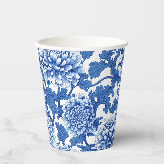 Blue and White Peony Chinoiserie Floral Paper Cups