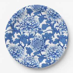 Blue and White Peony Chinoiserie Floral Paper Plate