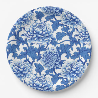 Blue and White Peony Chinoiserie Floral Paper Plate