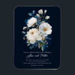 Blue and White Peony Wedding Magnet<br><div class="desc">Blue and White Floral Peony Wedding Design,  Blue Background</div>