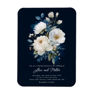 Blue and White Peony Wedding Magnet