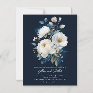 Blue and White Peony Wedding Postcard