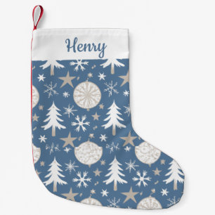 Blue And White Personalised Cute Pattern Snowflake Small Christmas Stocking