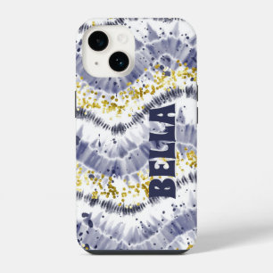 Blue and White Personalised Tie Dye iPhone 14 Case
