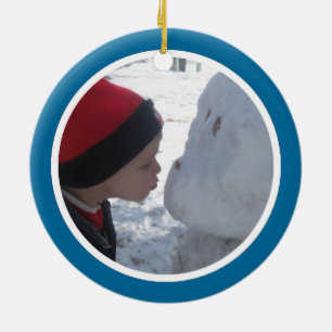 Blue and White Photo Frame - Two Sided Ceramic Ornament