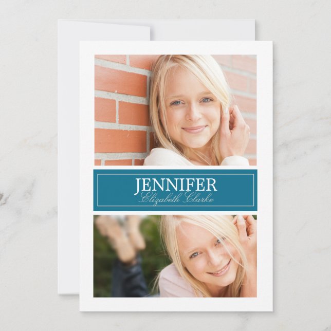 Blue and White Photo Graduation Card (Front)