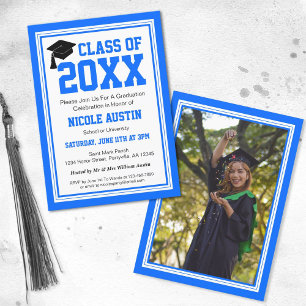 Blue and White Photo Graduation Party Invitation