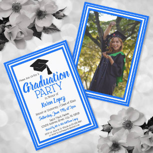 Blue and White Photo Graduation Party Invitation