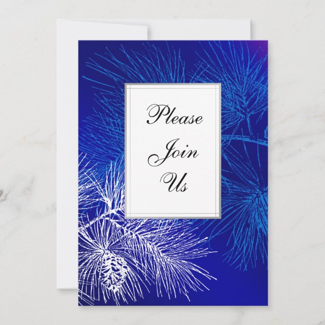 Blue and White Pine Custom Invitation Template (Front)