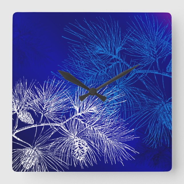 Blue and White Pine Pattern Wall Clock (Front)