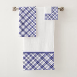 Blue And White Plaid Bath Towel Set