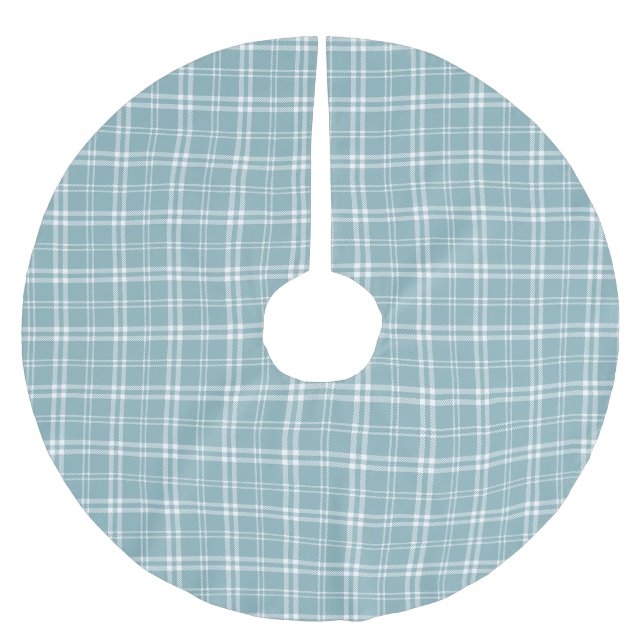 Blue and White Plaid Brushed Polyester Tree Skirt (Front)