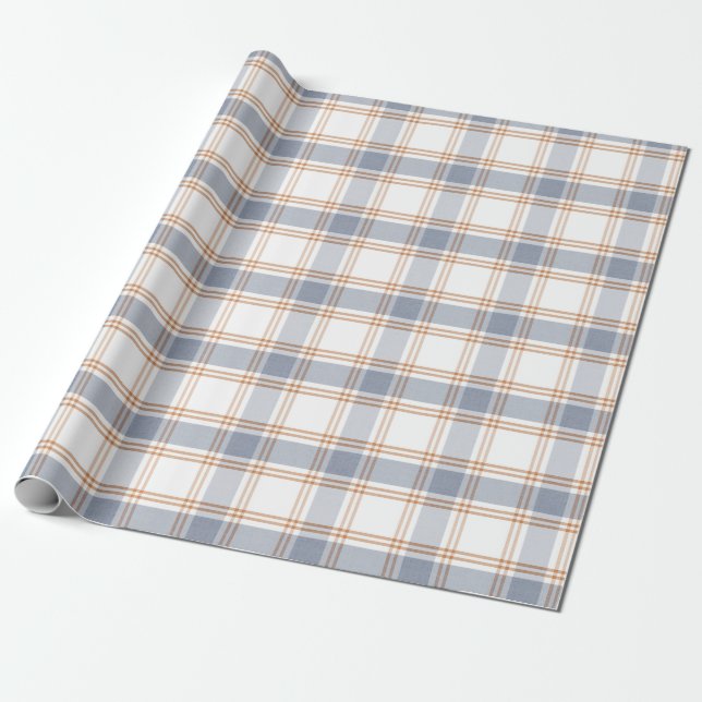 Blue and White Plaid Check Wrapping Paper (Unrolled)