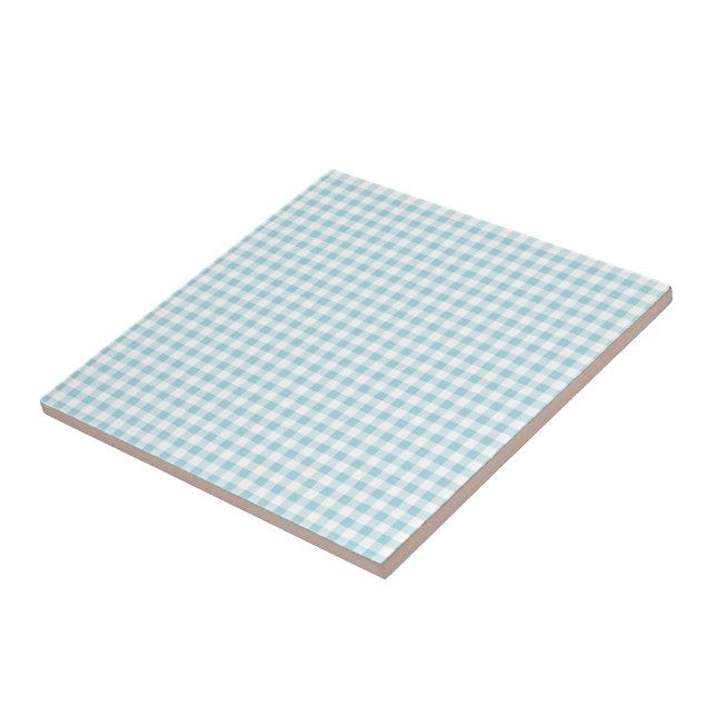 Blue and White Plaid Checked - Customisable Ceramic Tile (Side)