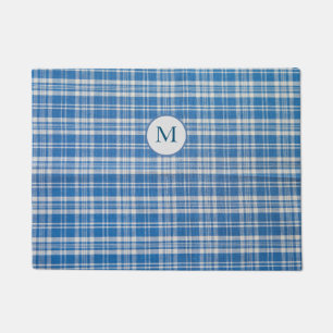 Blue and white plaid Door Mat