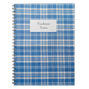 Blue and white plaid notebook