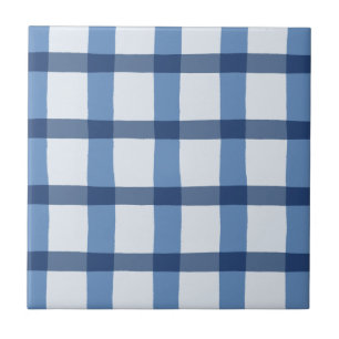 Blue and White Plaid Pattern Ceramic Tile